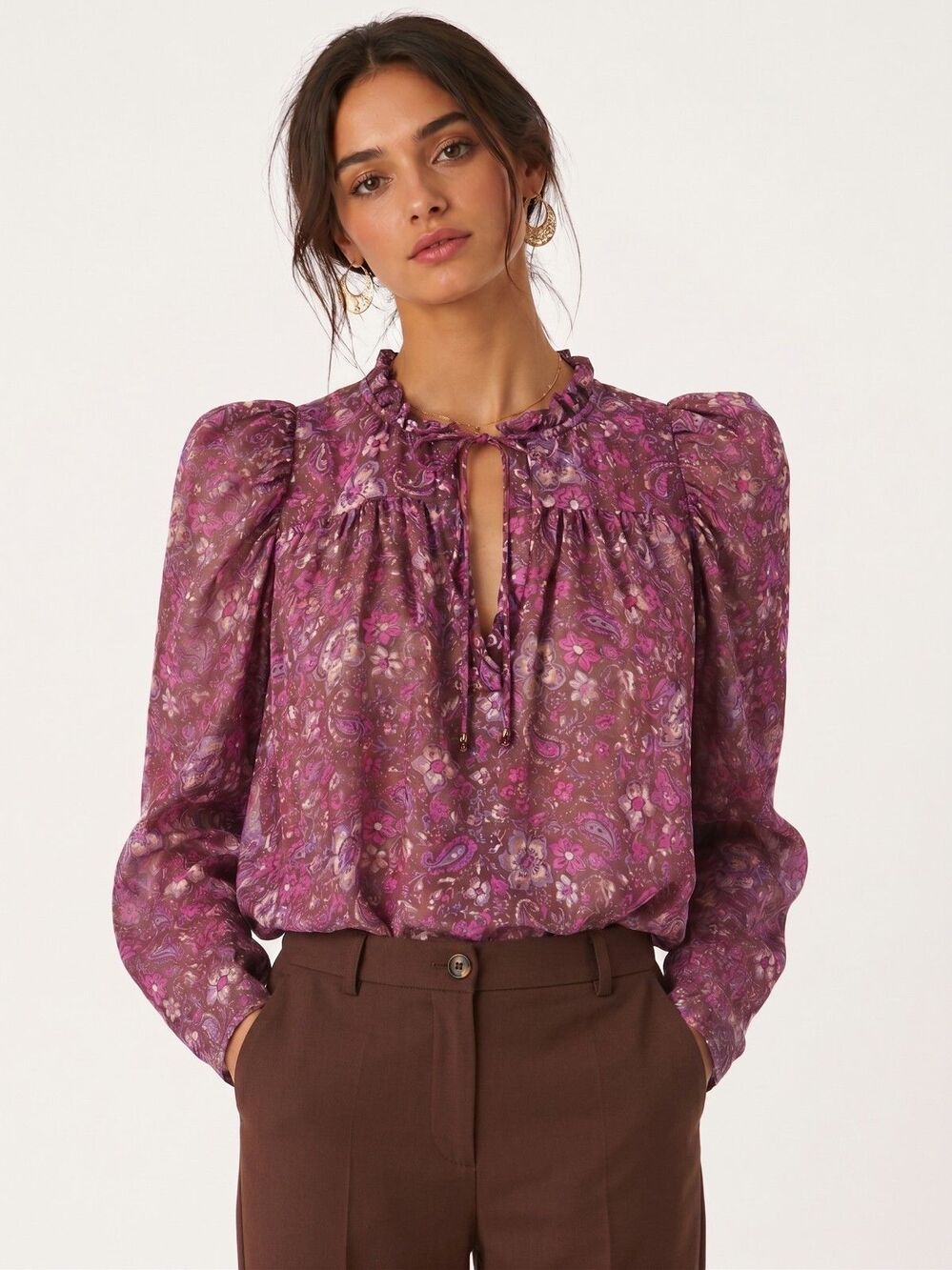 Ulla Johnson Renly Blouse Sumac Silk Floral Sheer Puff Sleeve Purple Pink Top 4